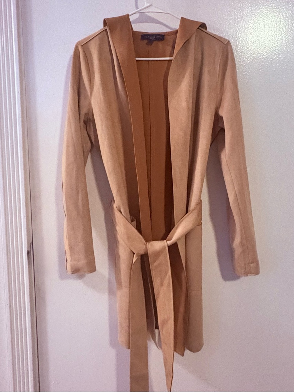 Joan Vass Camel Hooded Wrap Trench Coat